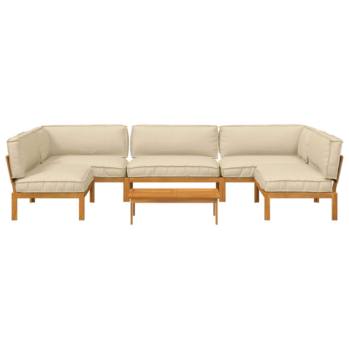 Set de canapea cu pernă Simplu 6 pcs Bej Lemn Solid de Acacia WALTI