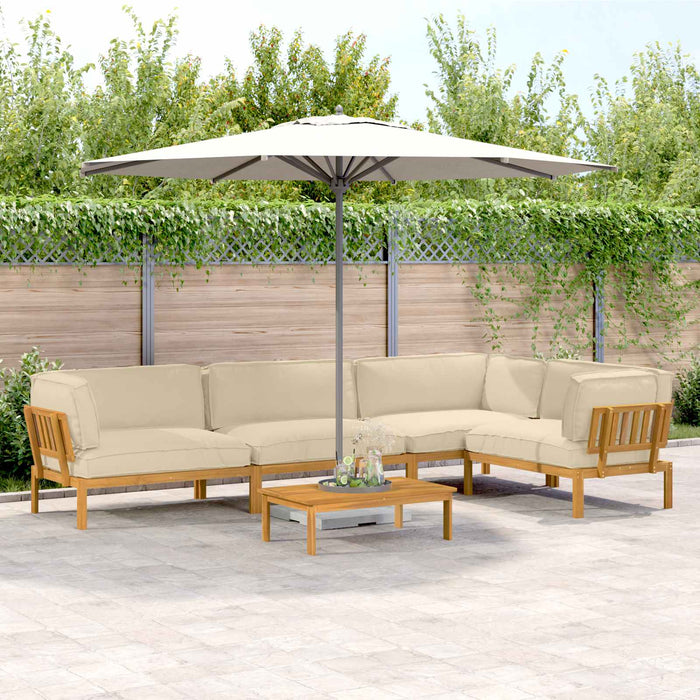 Set de canapea cu pernă Simplu 5 pcs Bej Lemn Solid de Acacia WALTI