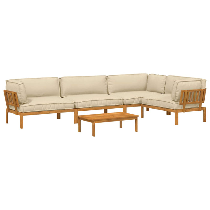 Set de canapea cu pernă Simplu 5 pcs Bej Lemn Solid de Acacia WALTI