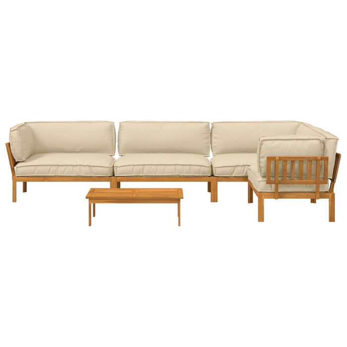 Set de canapea cu pernă Simplu 5 pcs Bej Lemn Solid de Acacia WALTI