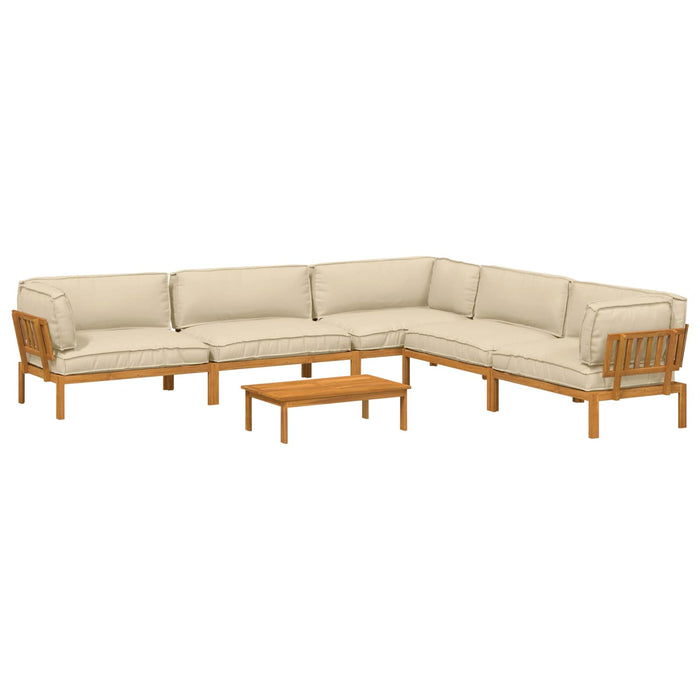 Set de canapea cu pernă Simplu 6 pcs Bej Lemn Solid de Acacia WALTI