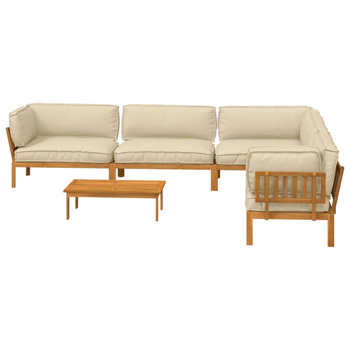 Set de canapea cu pernă Simplu 6 pcs Bej Lemn Solid de Acacia WALTI