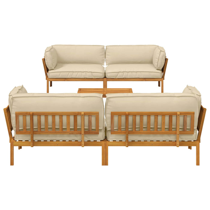 Set de canapea cu pernă Simplu 5 pcs Bej Lemn Solid de Acacia WALTI