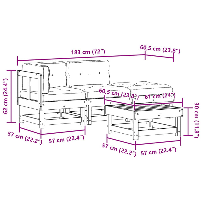 Set de lounge pentru grădină 4 pcs Maro ceruit - WALTI WALTI