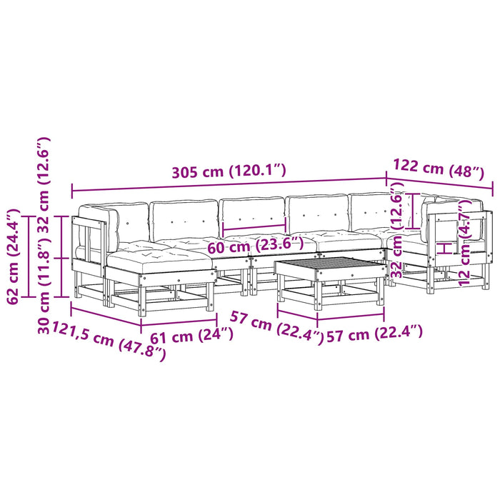 Set de lounge pentru grădină 8 pcs Maro ceruit - WALTI WALTI