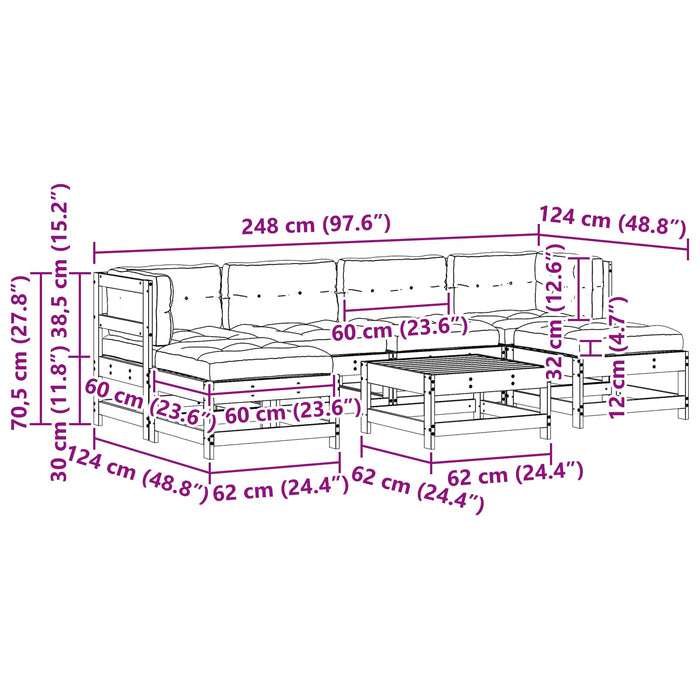 Set de lounge pentru grădină 7 pcs Maro Ceară Lemn masiv de pin - WALTI WALTI