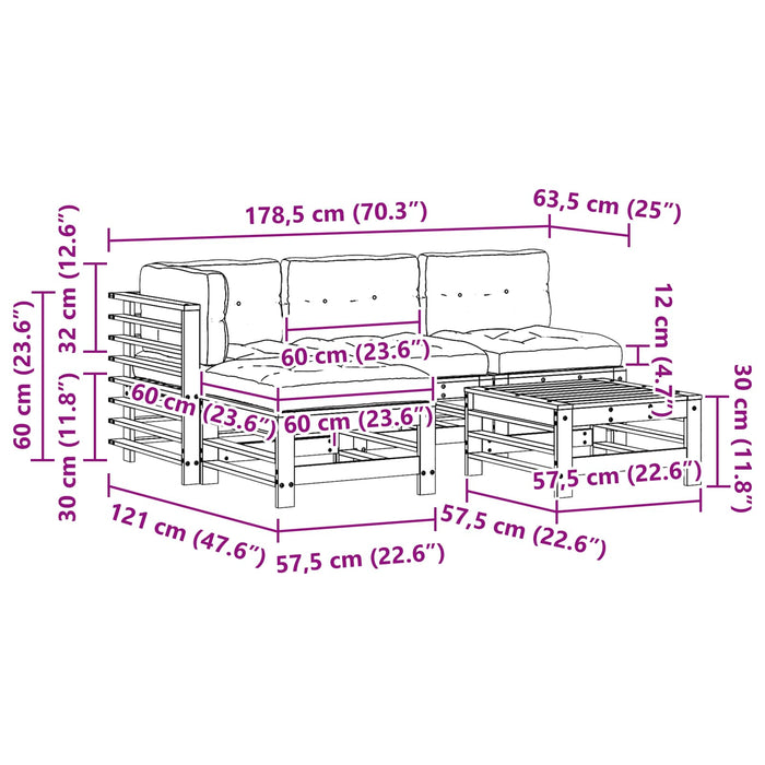 Set de lounge pentru grădină 5 pcs Maro ceruit - WALTI WALTI