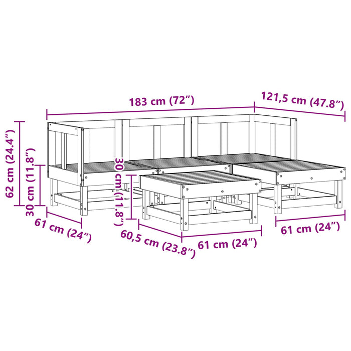 Set de lounge pentru grădină 5 pcs Maro Ceară Lemn masiv de pin - WALTI WALTI