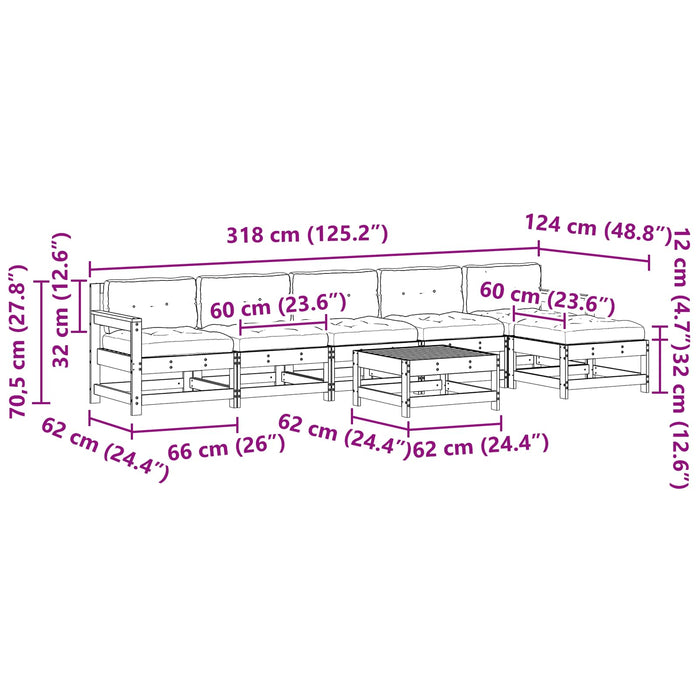 Set de lounge pentru grădină 7 pcs Maro Ceară Lemn masiv de pin - WALTI WALTI