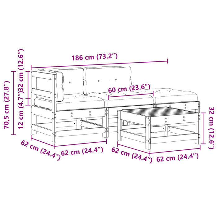 Set de lounge pentru grădină 4 pcs Maro ceruit - WALTI WALTI