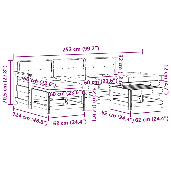 Set de lounge pentru grădină 6 pcs Maro Ceară Lemn masiv de pin - WALTI WALTI