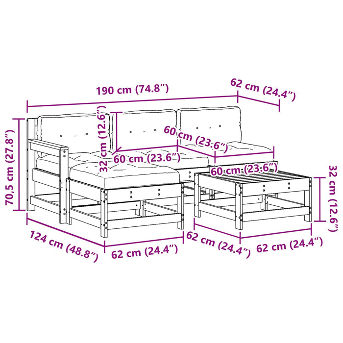 Set de lounge pentru grădină 5 pcs Lemn de pin vopsit maro - WALTI WALTI