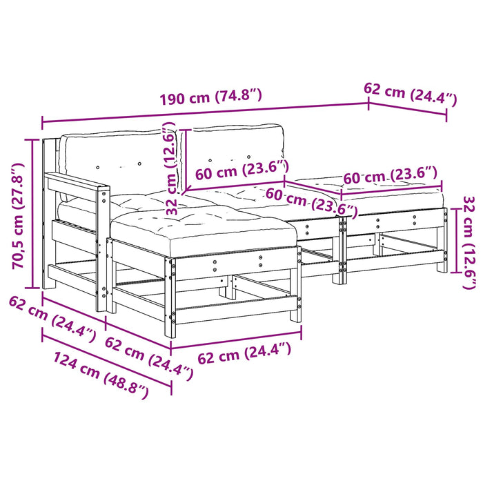 Set de lounge pentru grădină 4 pcs Maro ceruit - WALTI WALTI