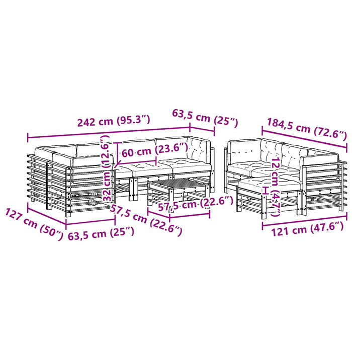 Set de lounge pentru grădină 10 pcs Maro ceruit - WALTI WALTI