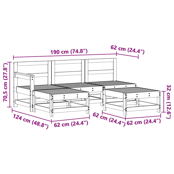 Set de lounge pentru grădină 5 pcs Maro Ceară Lemn masiv de pin - WALTI WALTI