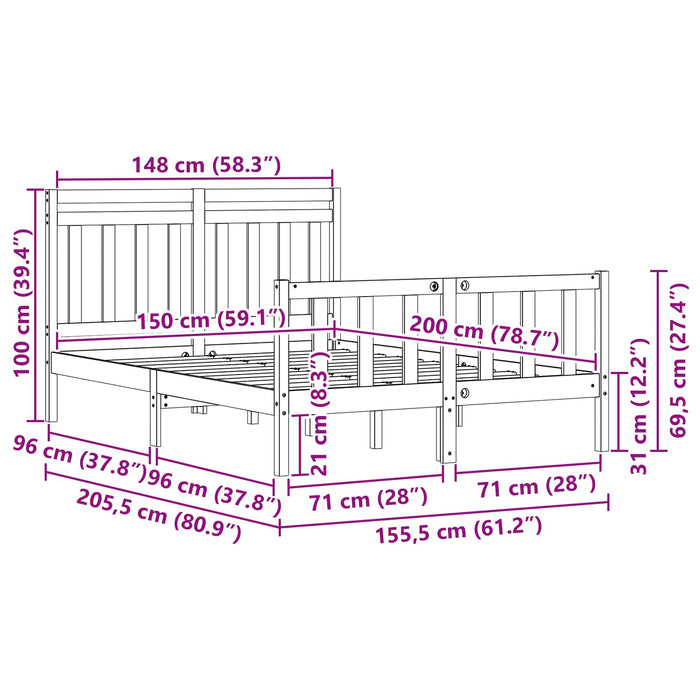 Cadru de pat cu headboard Maroniu cerat 205,5 x 155,5 x 100 cm WALTI