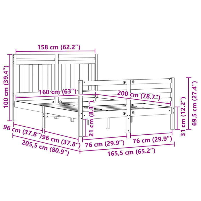 Cadru de pat cu headboard Maroniu cerat 160 x 200 cm WALTI