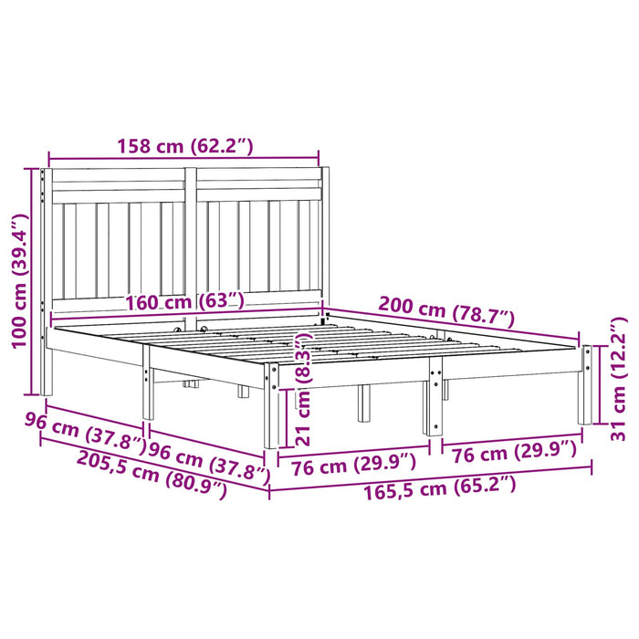 Cadru de pat cu headboard Maroniu cerat 205,5 x 165,5 x 100 cm WALTI