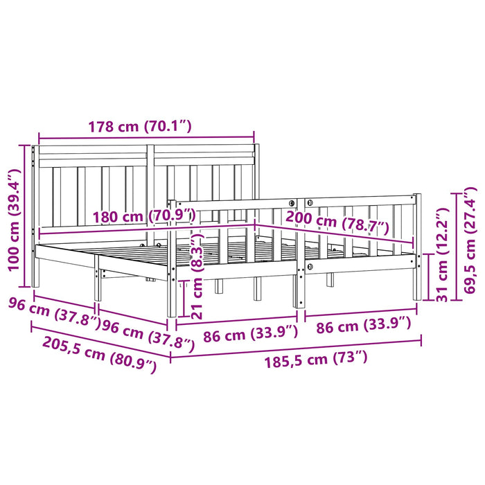 Cadru de pat 2 pcs Maroniu cerat 205,5 x 185,5 x 100 cm WALTI