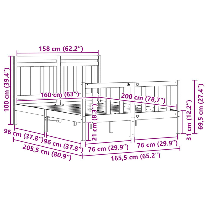 Cadru de pat cu headboard Maroniu cerat 205,5 x 165,5 x 100 cm WALTI