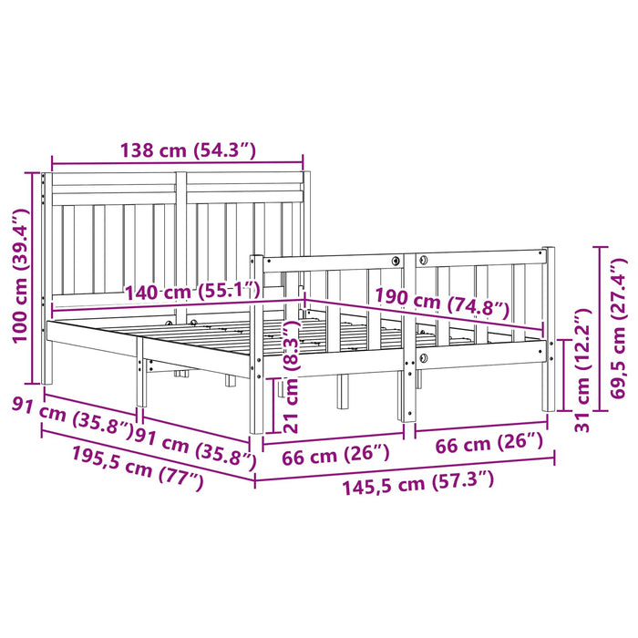 Cadru de pat cu headboard Maroniu cerat 195,5 x 145,5 x 100 cm WALTI