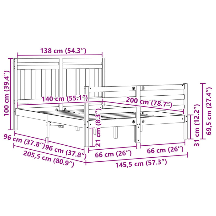 Cadru de pat cu headboard Maroniu cerat 140 x 200 cm WALTI