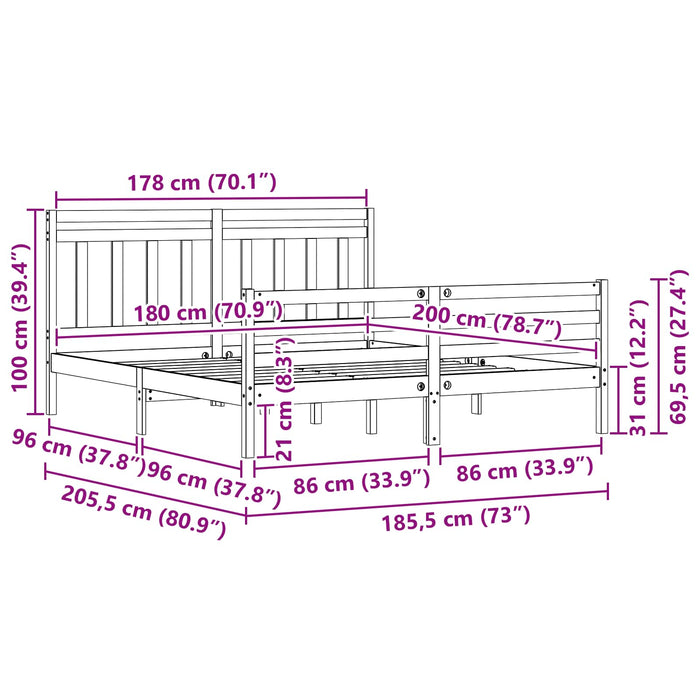 Cadru de pat cu headboard Maroniu cerat 180 x 200 cm WALTI