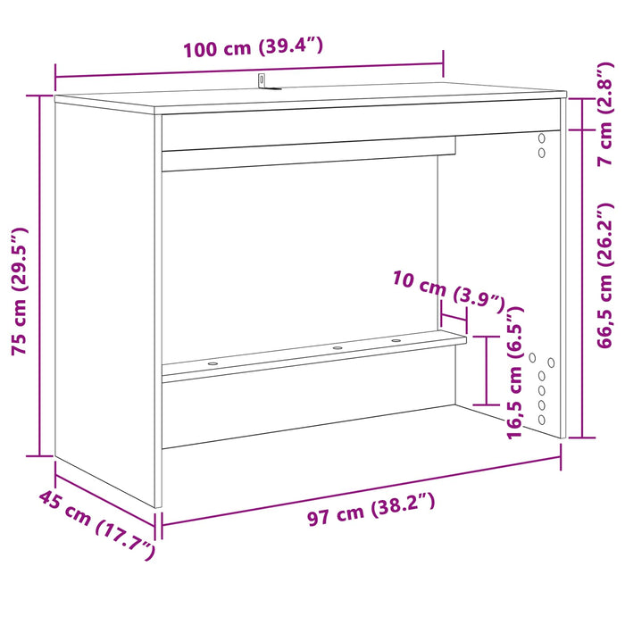 Birou pentru pat Stejar fumuriu 100 x 45 x 75 cm Lemn compozit - WALTI WALTI