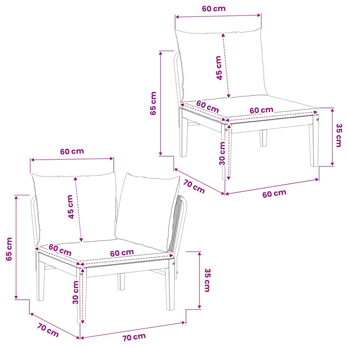2 pcs Set de lounge pentru grădină cu perne natural WALTI