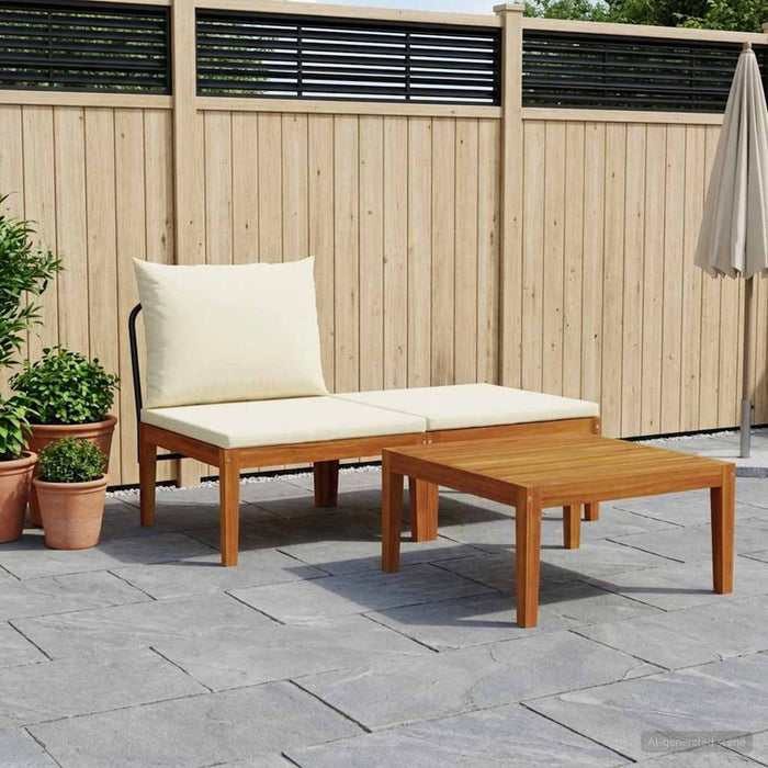 3 pcs Set de lounge pentru grădină cu perne natural WALTI