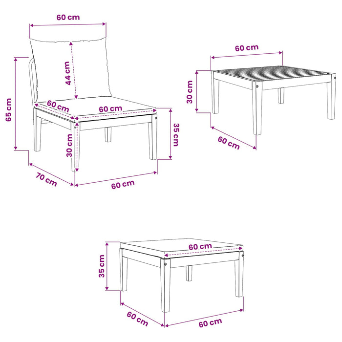 3 pcs Set de lounge Lemn Solid de Acacia natural - WALTI WALTI