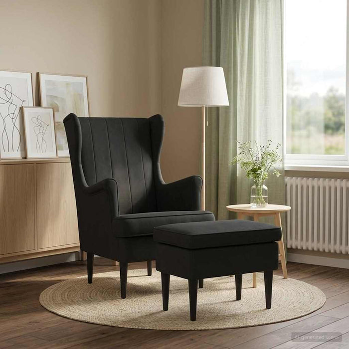 Fotoliu cu taburet 2 buc. Negru Catifea WALTI