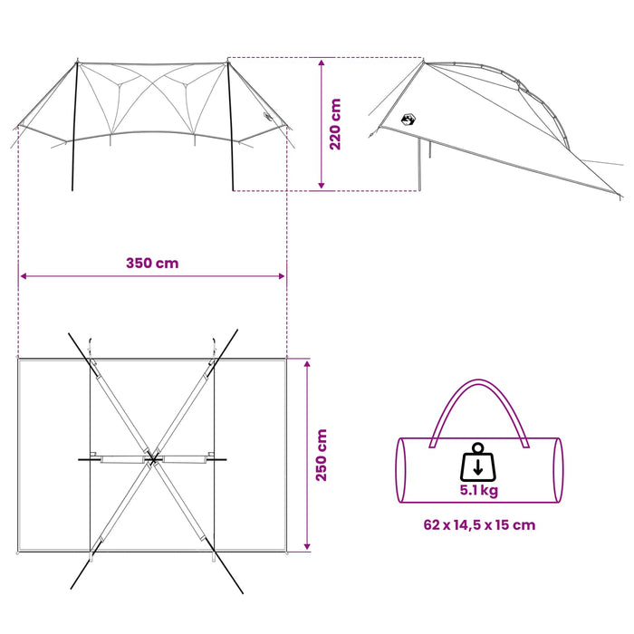 Cort pentru mașină albastru 350 x 250 cm Poliester și oțel WALTI