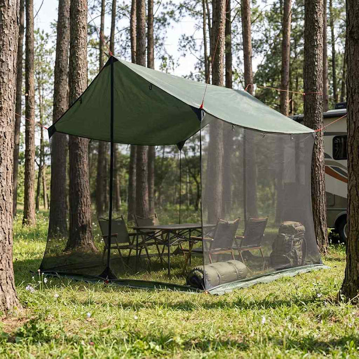 Cort de camping cu pereți din plasă Verde Army WALTI