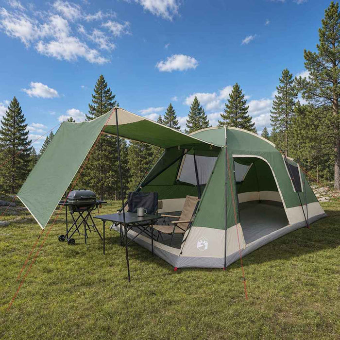 Tent Cabină cu acoperiș Verde 12-Persoane Poliester și oțel WALTI
