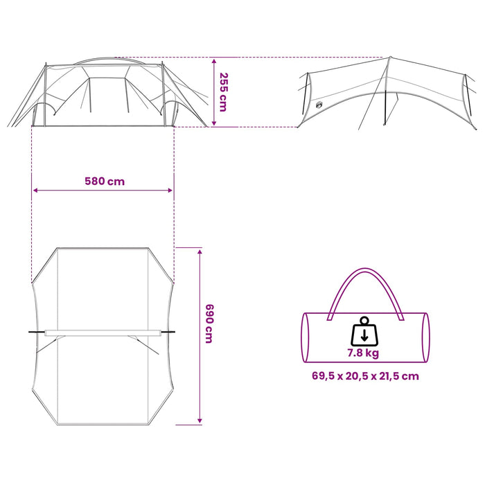 Cort de camping rezistent la apă albastru 695 x 580 x 200 cm WALTI
