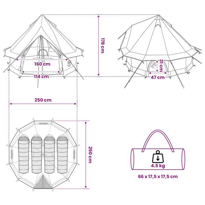 Cort Tipi cu acoperiș Verde 250 x 250 cm Poliester și oțel - WALTI WALTI