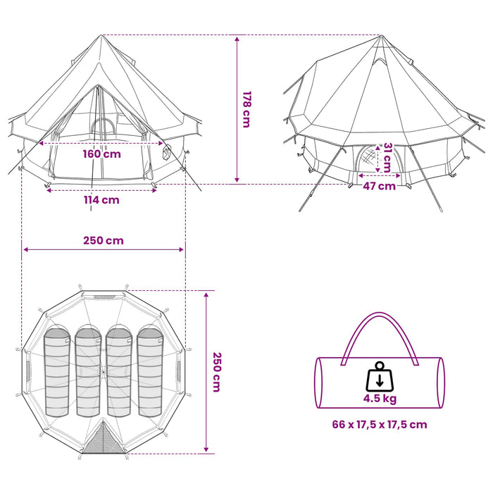 Cort Tipi Gri și Portocalie 250 x 250 cm Poliester și oțel WALTI