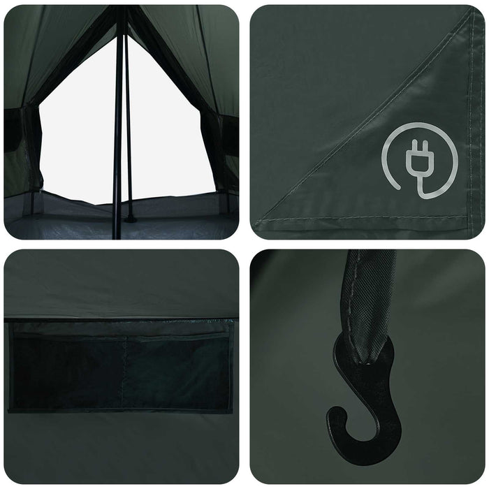 Cort Tipi cu acoperiș Verde Army 250 x 250 cm Poliester și oțel WALTI