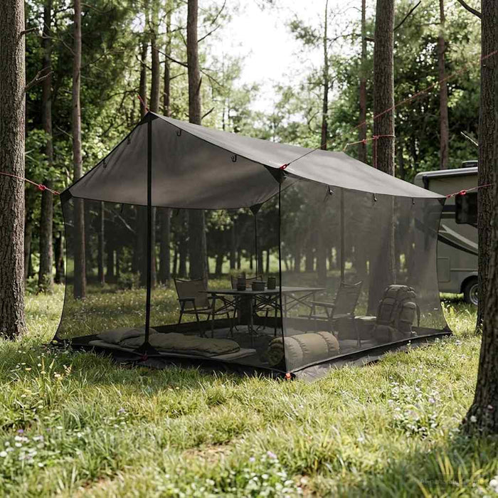 Cort de camping cu pereți din plasă Culoare Maro Gri WALTI