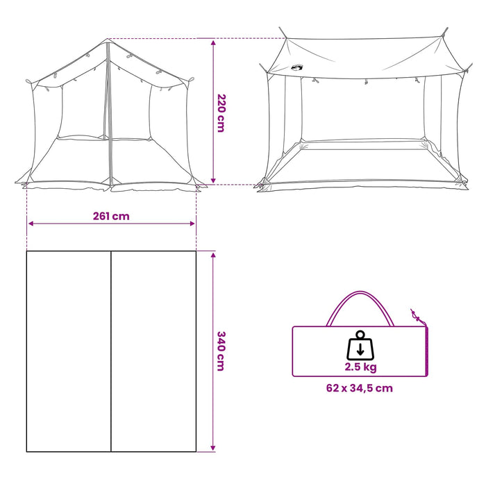 Cort de camping cu pereți din plasă Culoare Maro Gri WALTI