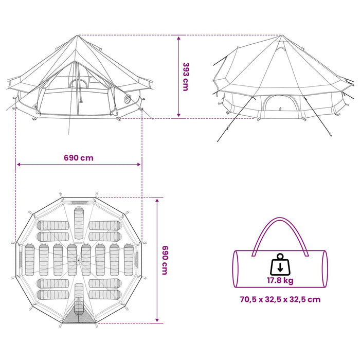 Cort Tipi Culoare Maro Gri 700 x 700 x 395 cm Poliester și oțel WALTI