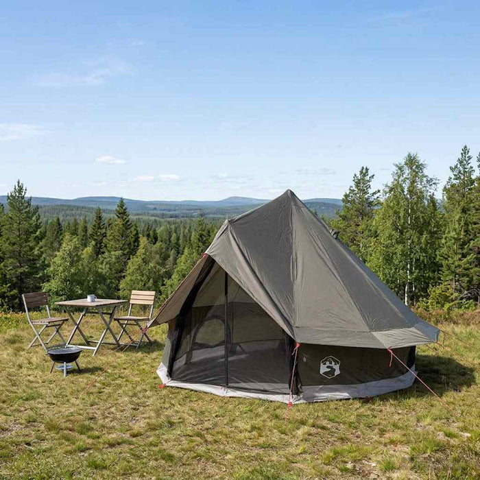 Cort Tipi Culoare Maro Gri 250 x 250 cm Poliester și oțel WALTI