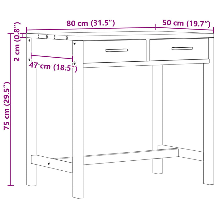 Birou cu Sertare natural Lemn solid de tec 80 x 50 x 75 cm WALTI
