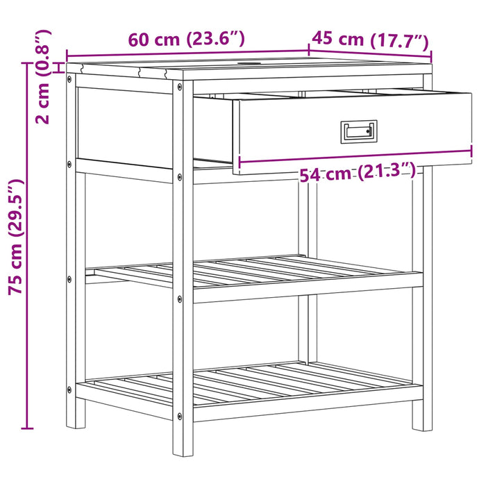 Dulap de Baie natural 60 x 45 x 75 cm Lemn solid de tec WALTI