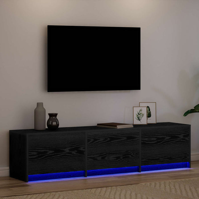 Cabinet TV cu led Stejar Negru 165 x 34 x 40 cm Lemn compozit - WALTI WALTI