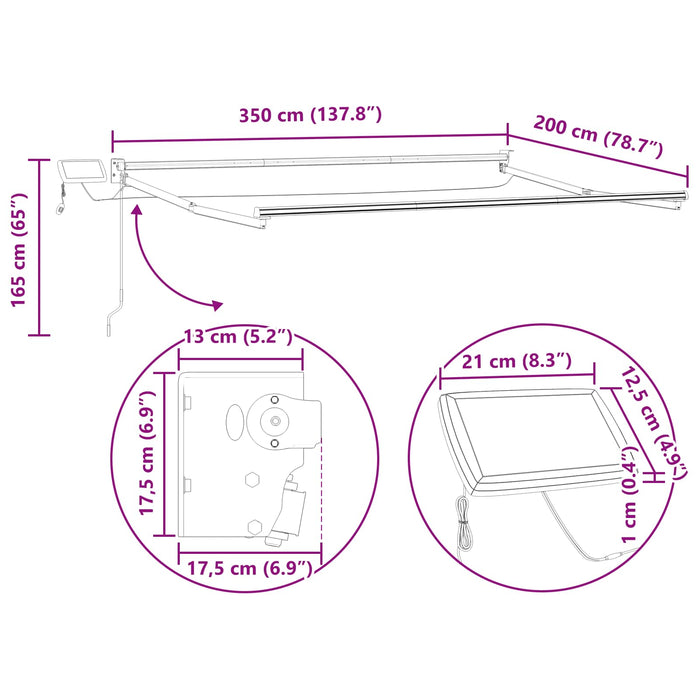 Marchiză retractabilă manuală cu led-uri Bej și Alb 3,5 x 2 m - WALTI WALTI