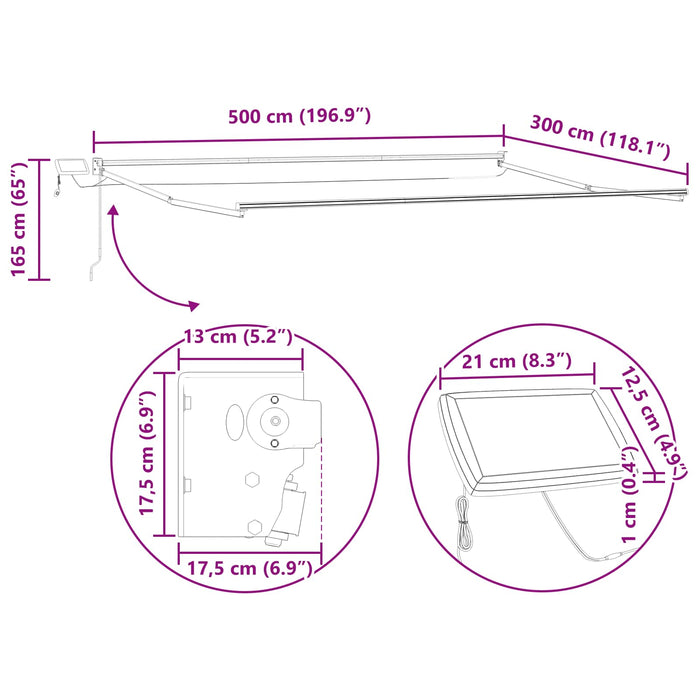 Marchiză retractabilă manuală cu led-uri 5 x 3 m - WALTI WALTI