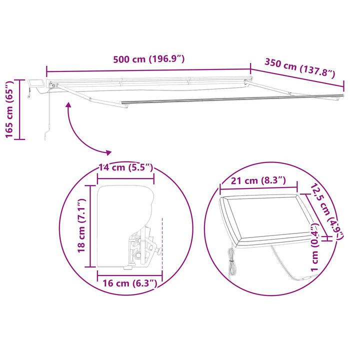 Cadru manual de marchiză cu LED-uri Galben și alb 5 × 3,5 m - WALTI WALTI