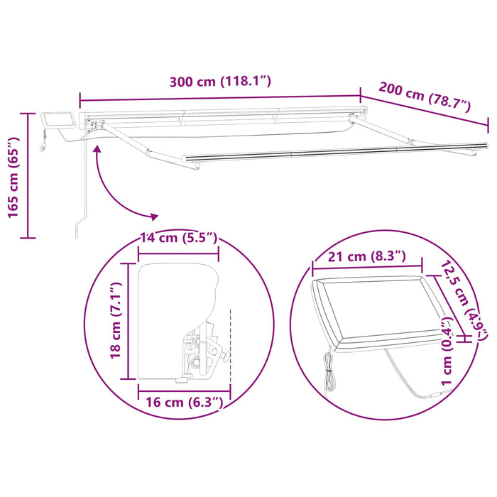 Cadru manual de marchiză cu LED-uri Galben și alb 3 x 2 m - WALTI WALTI